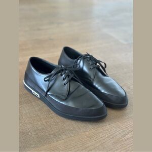 prada men’s black leather lace up sneakers shoes